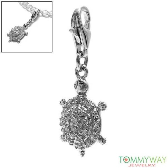 ADORABLE STERLING SILVER TURTLE CHARM PENDANT WITH CZS - Picture 1 of 3